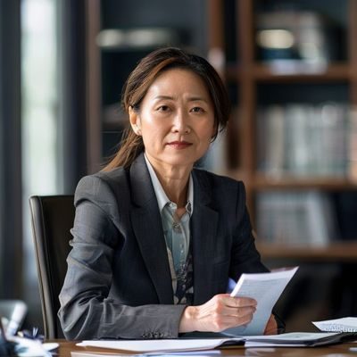 朝桐光首席运营官林桐雅女士，专业干练形象，坐于办公桌前查阅业务报告，展现高效务实的管理风格